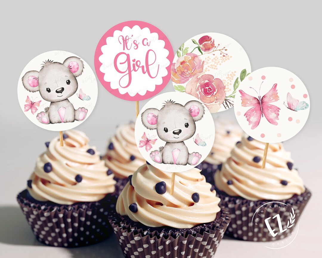 Teddybär Cake Topper, It&rsquo;s a girl Baby Shower, Cake Topper zum