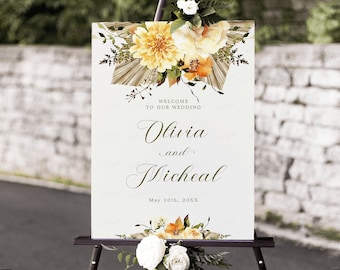 LemonCream Floral Wedding Welcome Sign, Editable Wedding foam Board, Printable template.