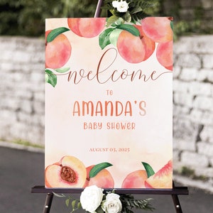 Peach Welcome Sign, Baby Shower Welcome Sign, editable template