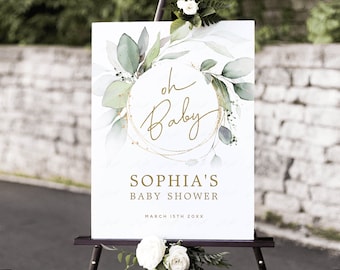Oh Baby Eucalyptus Baby Shower Welcome Sign, Baby Shower Welcome Sign, editable template