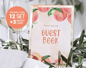 Baby Shower Sign Bundle, Sweet Little Peach Editable Baby Shower Game Sign, Printable Sign Template