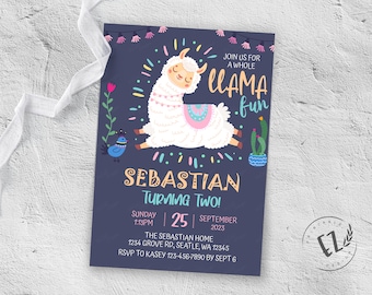 Llama Birthday Invitation, Whole Llama fun Invitatiion, editable template