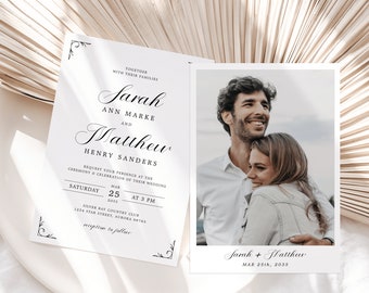 Classic Wedding Invitation Template with Photo, Editable Minimalist Wedding Invitation, Printable template