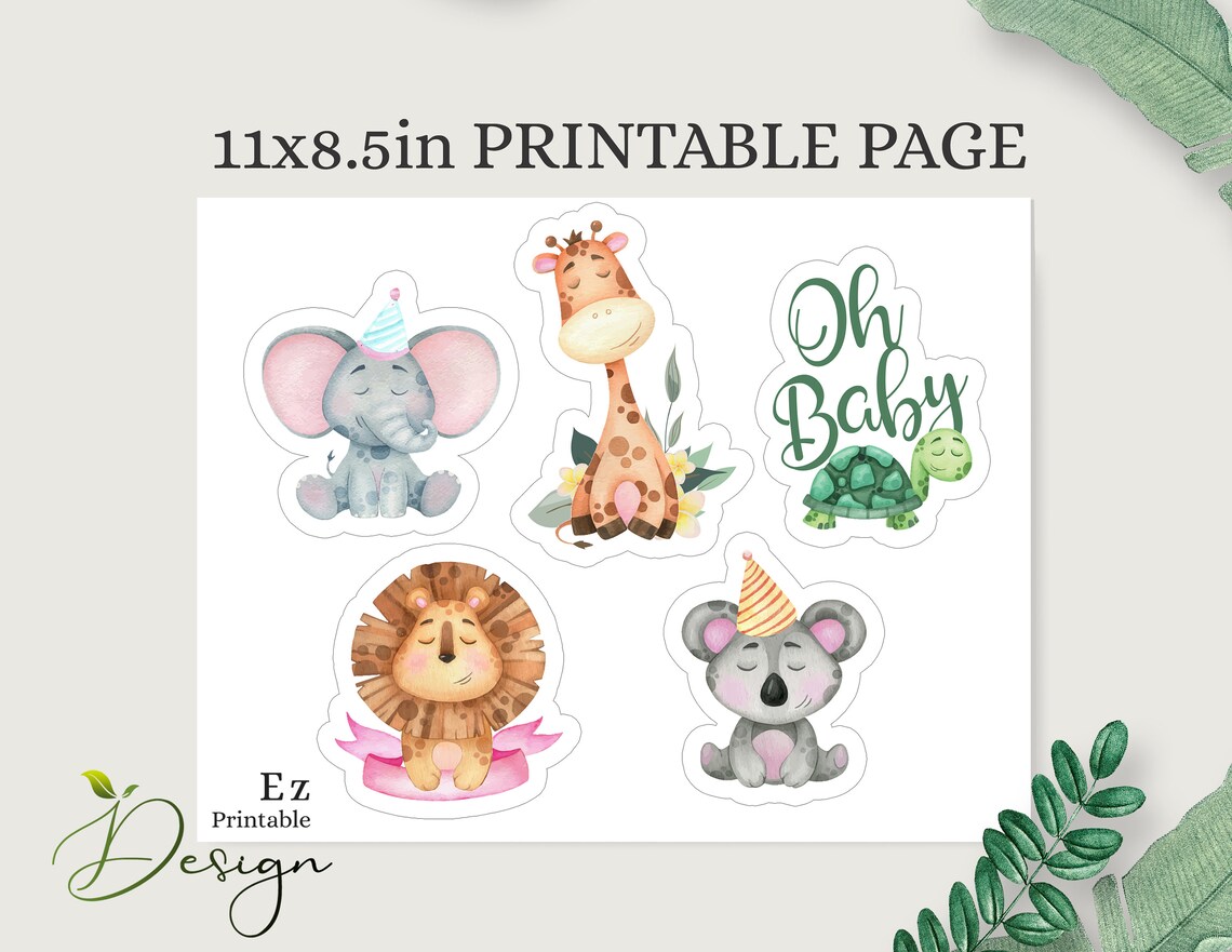 Animals Cake Topper Safari Baby Shower Oh Baby Cake Topper Etsy