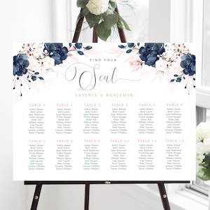 Hochzeit Sitzplan Schild, Marineblau und Blush Pink Floral Schild Vorlage, Hochzeit Sitzplan, Printale Vorlage