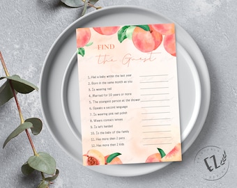 Peach Baby Shower Game Find the Guest, Baby Shower Game Activity, Printable Template