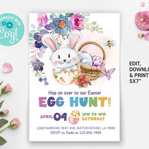 Easter Party Invitations, Egg Hunt Easter, Easter Egg Hunt, Happy Easter, Editable Invitatiion