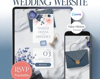 Wedding Website suite Canva Template with RSVP tracking, Digital Wedding invitation