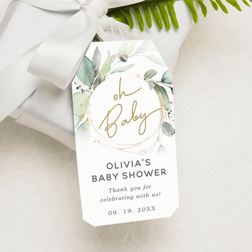 Oh Baby Shower Favor Tags Greenery Eucalyptus Gift Tags Etsy