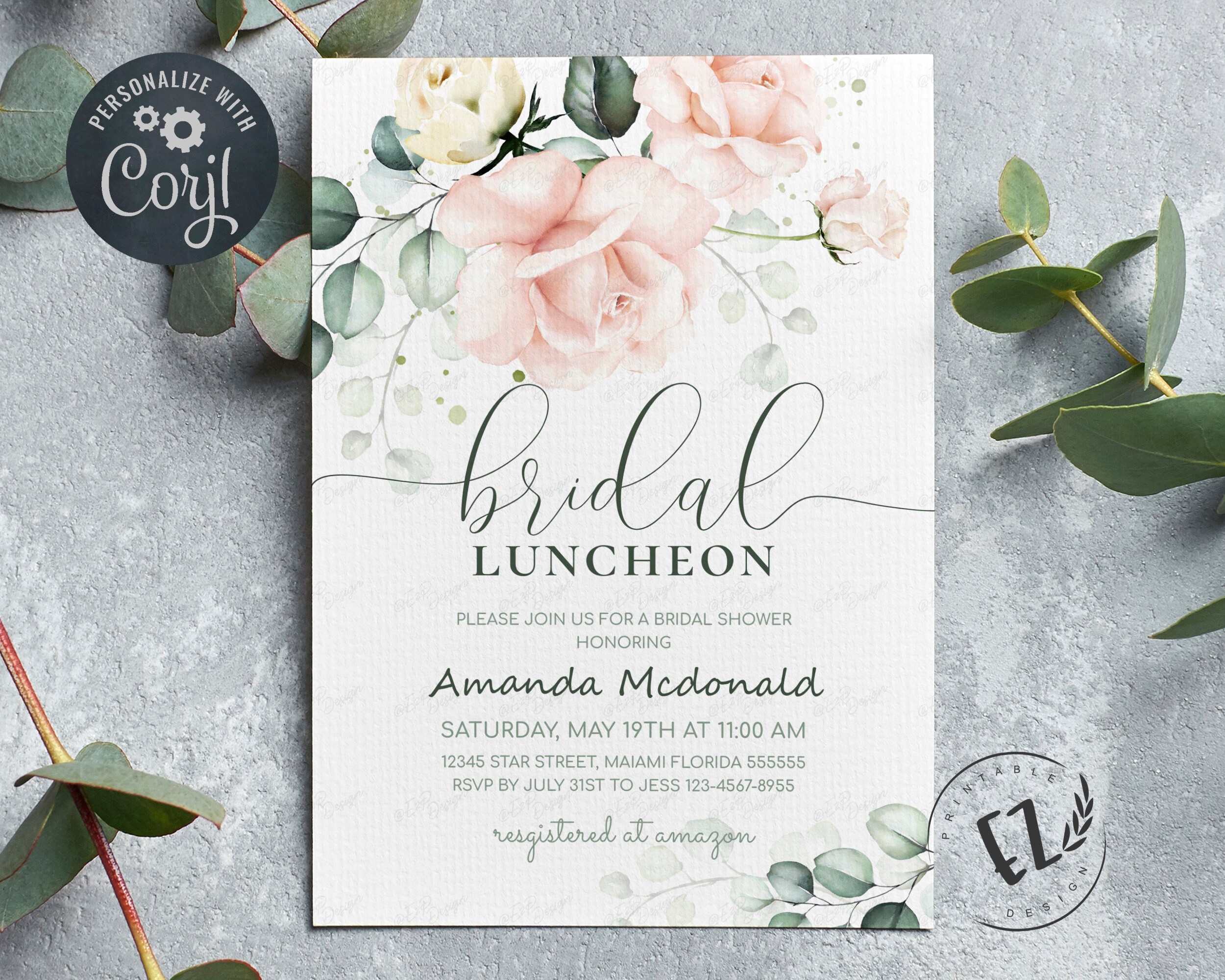 Invitations Elegant Chic Tropical Bridal Shower Luncheon Invitation