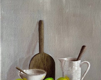 Original Still life, Fruit still life,, Fruit painting, vase , Kitchen fruit art, artwork, Original Art, Dailypainting , lemon,