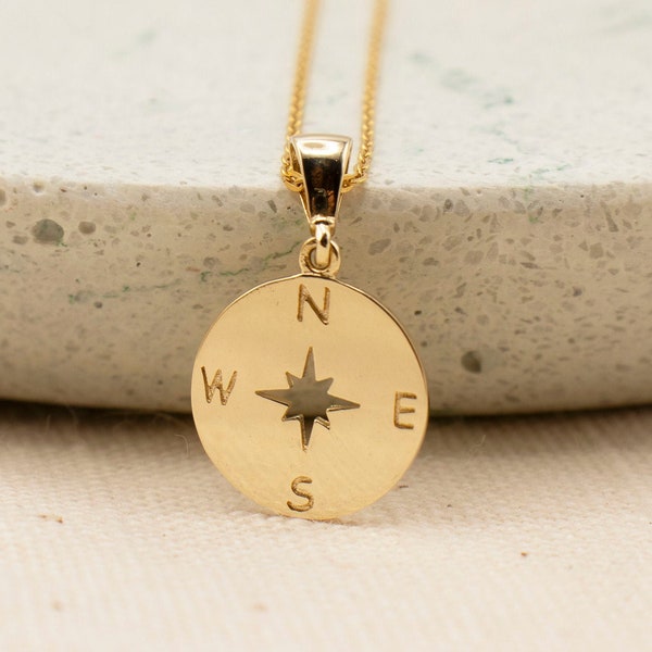 10K  Solid Gold Compass Necklace/ Everyday Necklace/ Graduation Gift/ Dainty Compass Charm/ Travel Charm/ Gold Pendant/ Friendship Necklace