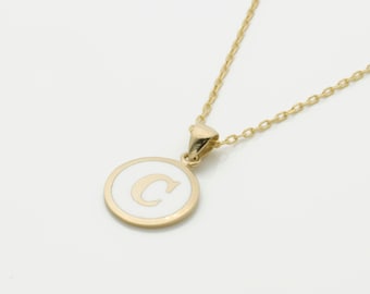 10K Solid Gold Personalized Enamel Initial Necklace / Initial Necklace Pendant in Gold / Personalized Jewelry / Bridesmaid Gifts / Chockers