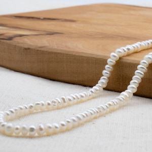 14K Solid Gold Tiny Pearl Choker Necklace / Essential Pearl Necklace / Fresh Water Pearl Necklace / Layered  Necklace / 14&quot; 15&quot; 16&quot;