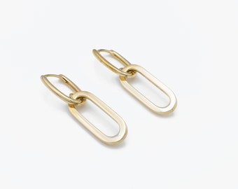 10K Gold Paperclip Earrings, Solid Gold Paperclip Chain, Dangling Earrings, Trendy Earrings, Cable Link Earrings , Minimalist Gold Earrings