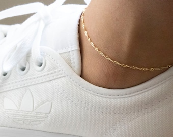 Tobillera de cadena trenzada de oro macizo de 10 quilates / Tobillera delicada de oro / Tobillera minimalista de oro / Tobillera de eslabones estilo Singapur / Joyería de verano / Pulsera de tobillera de oro
