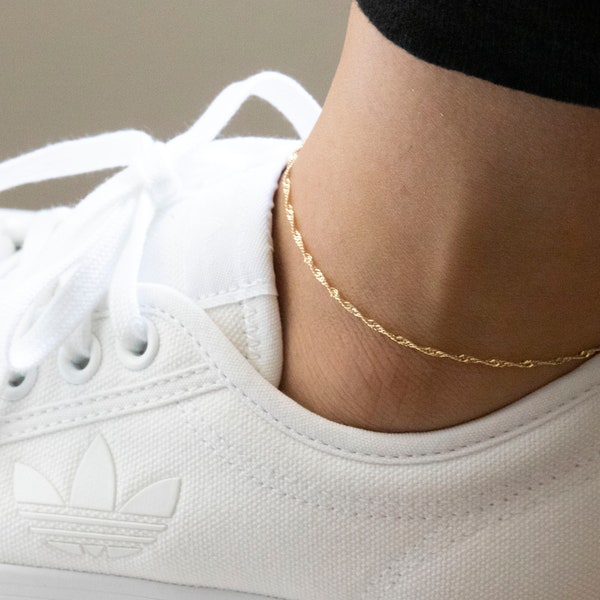 10K Solid Gold Twisted Chain Anklet/ Gold Delicate Anklet/ Minimal Gold Anklet/ Singapore Anklet link/ Summer Jewelry/ Gold Anklet Bracelet