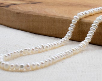 14K Solid Gold Tiny Pearl Choker Necklace / Essential Pearl Necklace / Fresh Water Pearl Necklace / Layered  Necklace / 14" 15" 16"