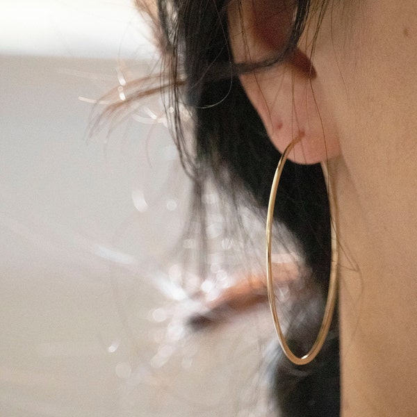 10k Solid Gold Oversized Hoop / Women Earrings / Gold Earrings / Classic Hoop Earrings /Real Gold Hoop Earrings / Thin Hoop / Sleeper/ 50mm