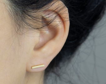 10K Solid Gold Bar Earring Studs / Minimalistic Studs / Simple Bar Studs / Dainty Earrings / Gold T Stud / Geometric Studs / Birthday Gift
