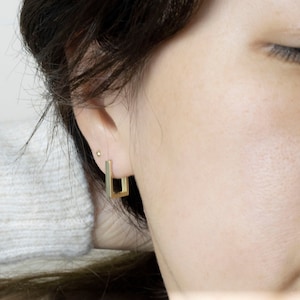 10K Solid Gold  Rectangle Hoop Earrings, Block Small Hoops , Geometric hoop earrings, Minimalist Earrings, Dainty Earrings, Gift for Her