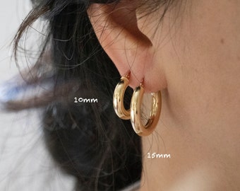 Women Earrings | Gold Earrings | 10K Solid Gold Earrings | Classic Hoop Earrings | Chunky Gold Hoops | Real Gold Hoop Earrings | Thick Hoop