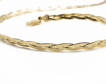 10K Solid Gold  Braided Herringbone Necklace -  Braided snake Necklace - Braided Herringbone chain- Herringbone Choker - Gift For Her