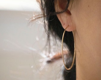 10k Solid Gold Oversized Hoop / Women Earrings / Gold Earrings / Classic Hoop Earrings /Real Gold Hoop Earrings / Thin Hoop / Sleeper/ 50mm