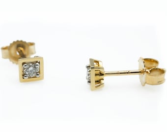 10K Solid Gold Square Diamond Studs / Real Diamond Stud Earring / Bezel Cut Earrings / Square Diamond Stud Earrings for Bride /