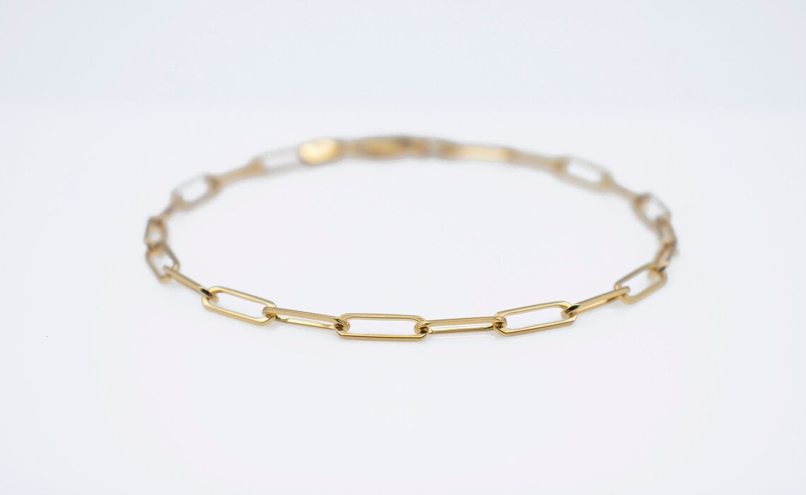 10K Solid Gold Paperclip Bracelet/ Boyfriend Bold Bracelet / Etsy