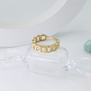10K Solid Gold Chain Ring , Cuban Chain Ring, Dainty Link Chain Ring ...