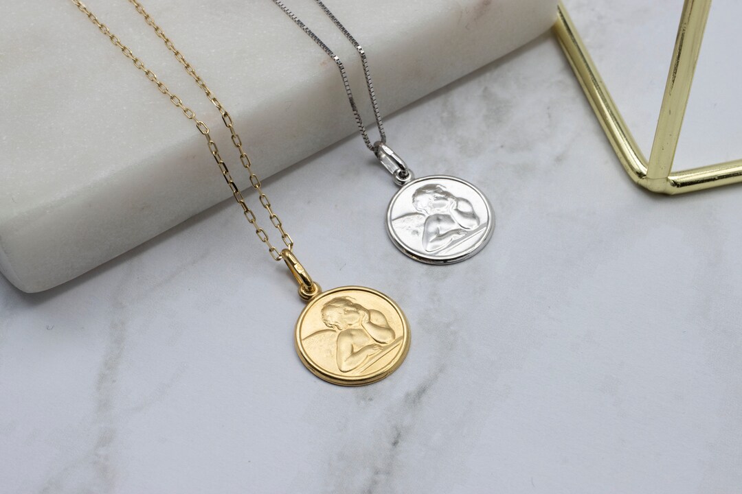10K Gold Angel Necklace , Angel Pendant, Guardian Angel Charm, Gold