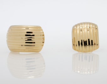 10K Solid Gold Chunky Hybrid Earring / Hoop Shaped Stud / Stripe Cut / Dome Shape / Simple / Bold and Stylish / Thick Classic Stud / Disco /