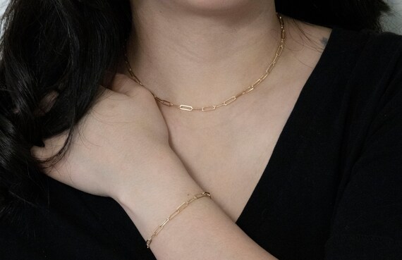10K Solid Gold Paperclip Necklace 