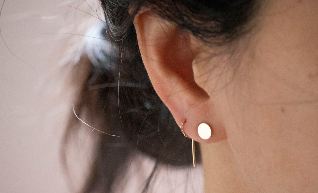 Push Through Earring 10K Solid Gold Threader Earrings / Pull Through Earring / Engravable ...