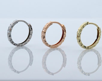 10K Solid Gold Diamond Cut Huggie Hoop Earring /  Sleeper Hoop / Minimalist Earring / Everyday Hoop Earring / Thin Unique Style Huggie /