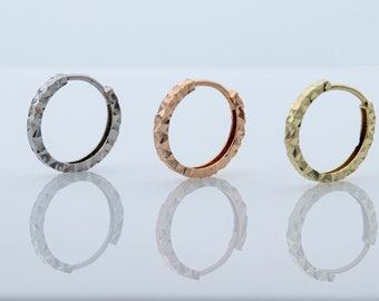 10K Solid Gold Diamond Cut Huggie Hoop Earring /  Sleeper Hoop / Minimalist Earring / Everyday Hoop Earring / Thin Unique Style Huggie /