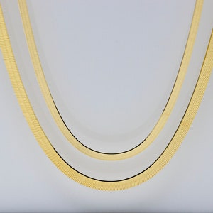 10K Solid Gold Herringbone Chain Necklace / 3mm / 4mm / Classic and Bold / Solid Yellow Gold Chain / Trendy Necklace / 14"  16"  18"