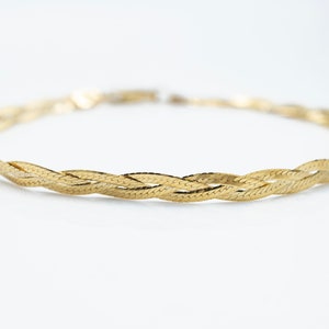 10K Solid Gold Braided herringbone flat snake bracelet , Unique and Bold , Italian Gold , Boyfriend Bold Bracelet , Trendy and Stylish Chain