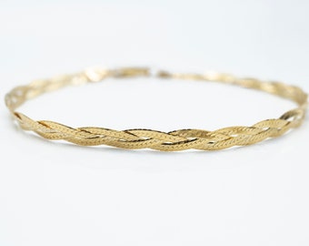 10K Solid Gold Braided herringbone flat snake bracelet , Unique and Bold , Italian Gold , Boyfriend Bold Bracelet , Trendy and Stylish Chain