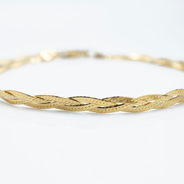 10K Solid Gold geflochtenes Fischgrätenmuster Armband, einzigartig und mutig, italienisches Gold, Freund mutig Armband, trendige und stilvolle Kette