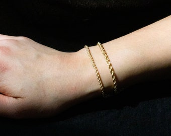 10K Yellow Gold Rope Chain Bracelet/ 2.5mm 3mm Rope Chain Bracelet/ Women&#39;s gold bracelet/ Gold Rope Chain Bracelet/ Twisted Chain Bracelet/