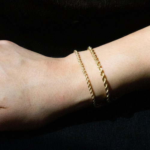 10K Yellow Gold Rope Chain Bracelet/ 2 