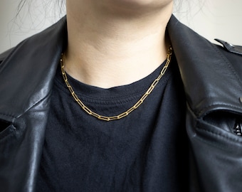 10K  Solid Gold Paperclip Chain Necklace, Paperclip Necklace, Gold Chain Necklace, Gold Chain for Charm, Layering Chain, Chunky necklace