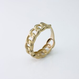 10K Solid Gold Chain Ring , Cuban Chain Ring, Dainty Link Chain Ring ...