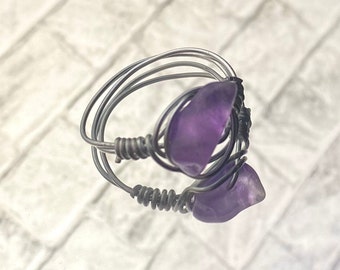 Handmade Large Crystal Wire Wrap Ring-Each Ring Unique-Raw Gemstone Ring Healing Crystal Easter Gift. Silver-Bespoke Statement Ring