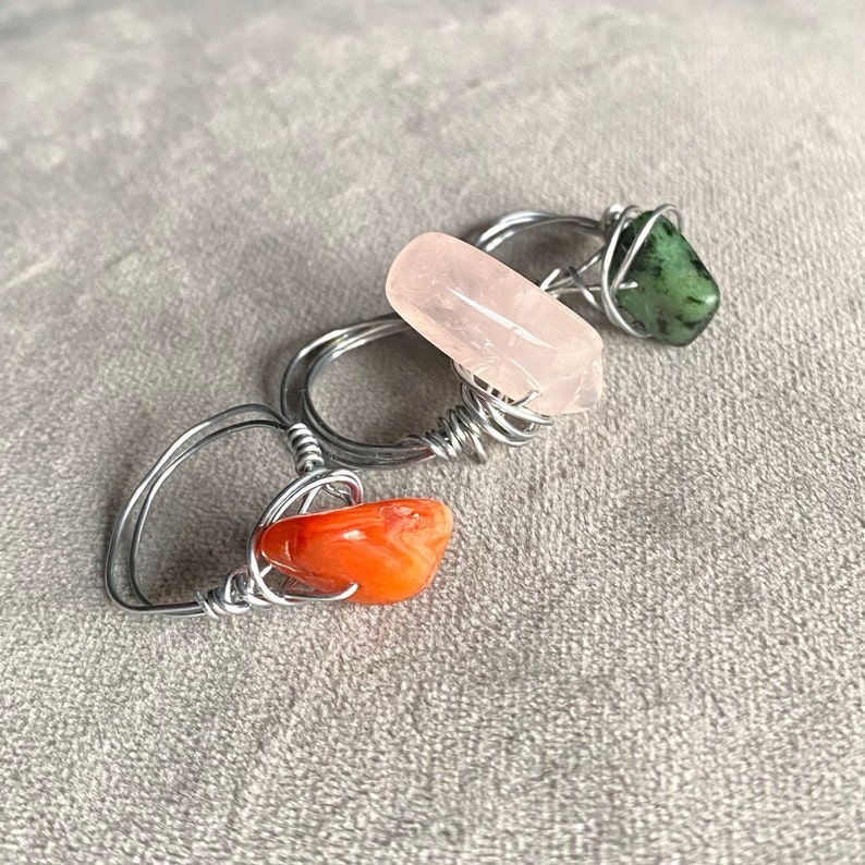 Handmade Large Crystal Wire Wrap Ring-Each Ring Unique-Raw Gemstone Ring Healing Crystal Easter Gift. Silver-Bespoke Statement Ring