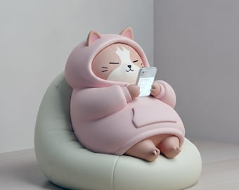 Faule Katze hält Telefon 3D STL-Datei für 3D-Druck