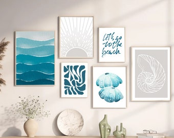 Coastal Wall Art Prints, Beach Gallery Wall Set, Modern Boho Wall Decor, Blue Coastal Prints, Coastal Wall Decor, Living Room Art Printable