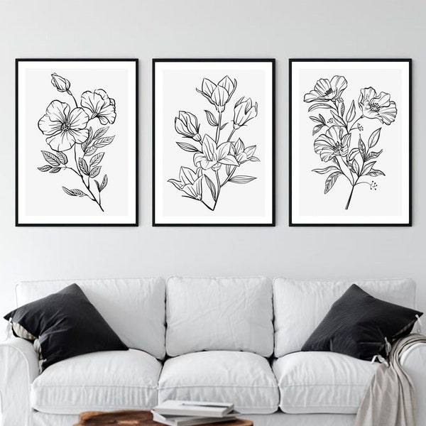 Black and White Wall Art Set of 3 Prints Downloadable Art Prints Living Room Bedroom Wall Decor Gallery Wall Set Minimal Abstract Art Prints